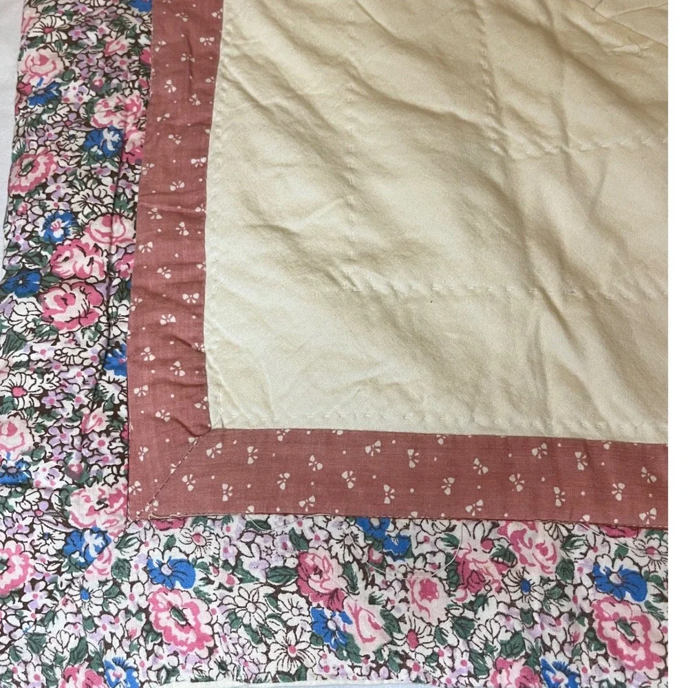 Vintage PAIR‎ Quilted Grandmothers Fan Pillow Shams 26x20 Cotton Pink floral